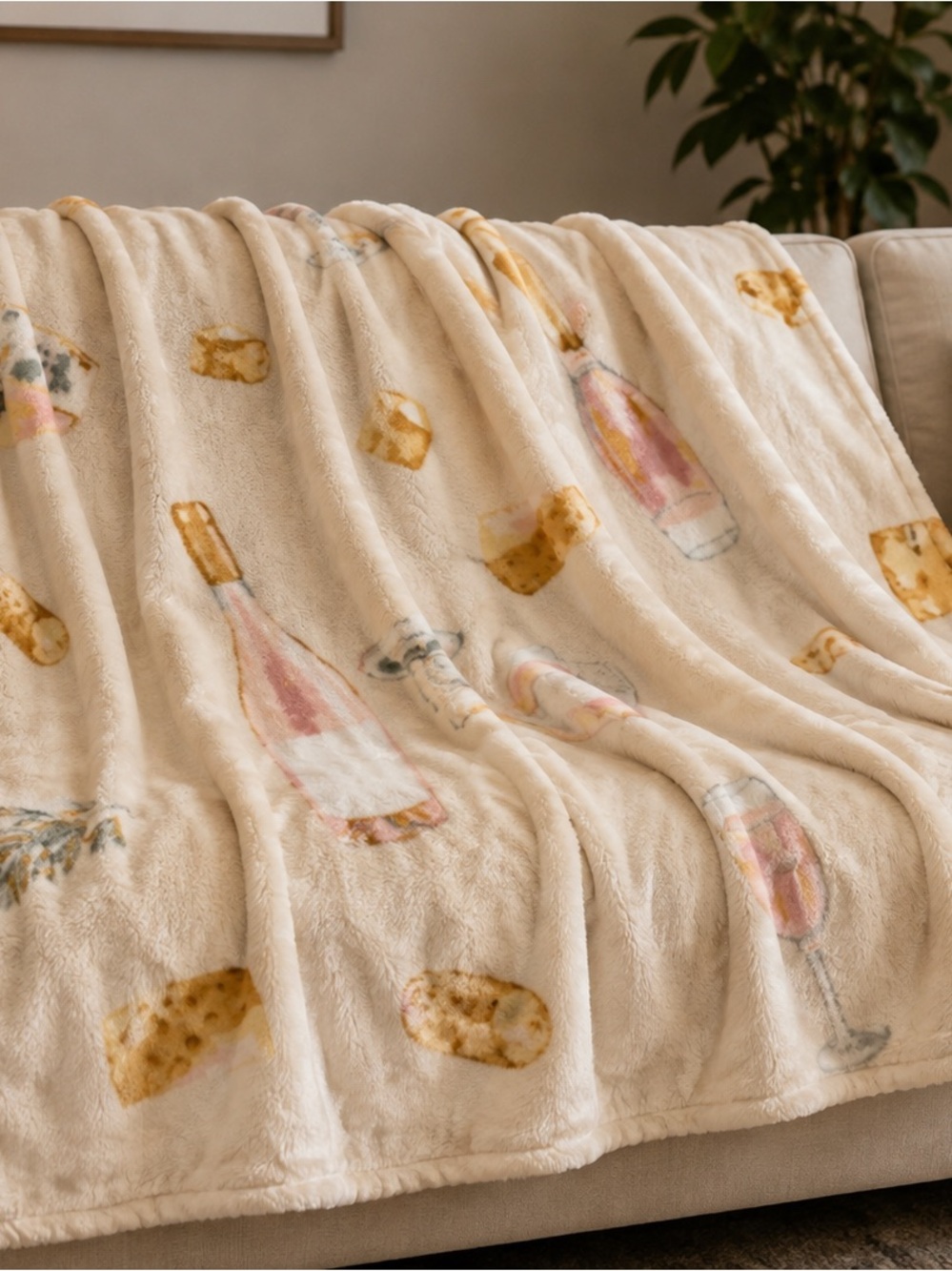 Rachel Roy Champagne Plush Throw - Cream & Blush 60” x 70” NWT